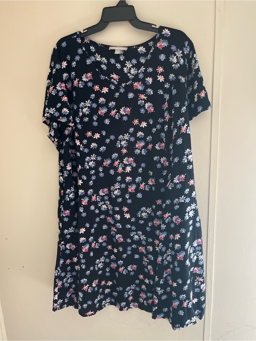 Woman Within Navy Floral Short-Sleeve Mini Dress